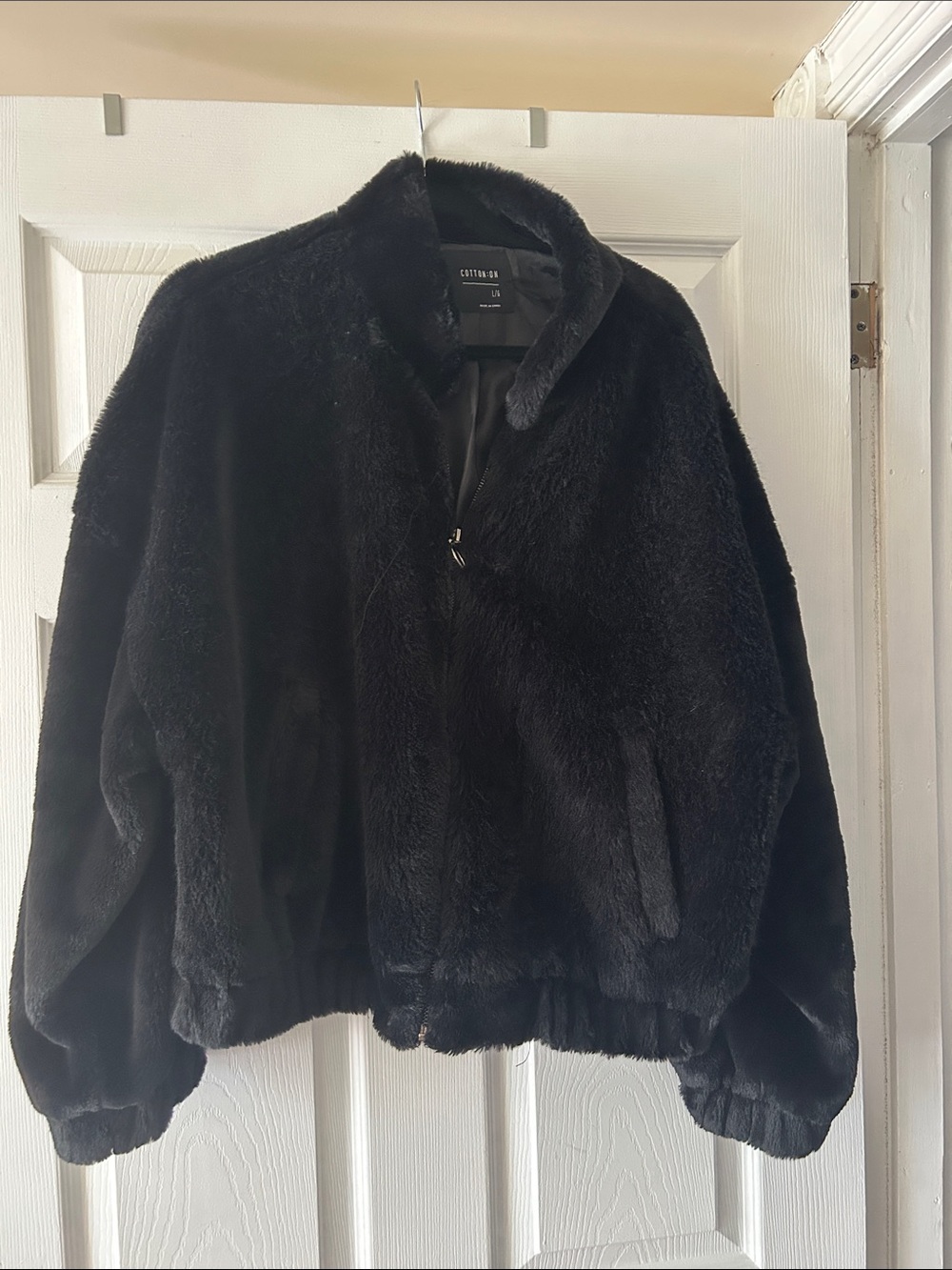 Cotton On Black Faux Fur Bomber Coat